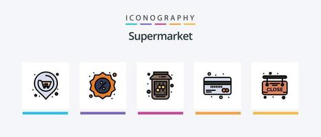 ligne de supermarché remplie de 5 packs d'icônes, y compris fermer. marché. bol. supermarché. en ligne. conception d'icônes créatives vecteur