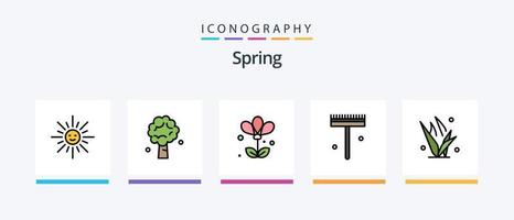 ligne de printemps remplie de 5 packs d'icônes comprenant la flore. voler. printemps. ballons. fleur de lotus. conception d'icônes créatives vecteur
