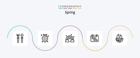pack d'icônes spring line 5 comprenant un oiseau. printemps. la nature. Date. calendrier vecteur