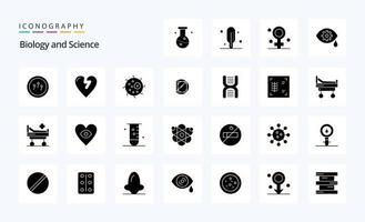 pack d'icônes de 25 glyphes solides de biologie vecteur
