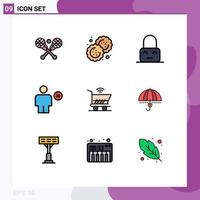 pack de 9 couleurs plates remplies créatives de contrôle humain de chariot supprimer les éléments de conception vectoriels modifiables d'avatar vecteur