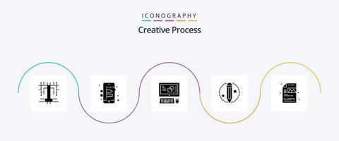 pack d'icônes de glyphe de processus créatif 5 comprenant. dossier. Créatif. processus. crayon vecteur