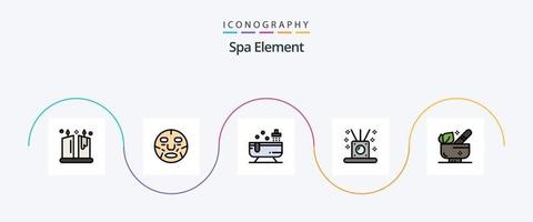 ligne d'éléments de spa remplie de pack d'icônes plat 5, y compris à base de plantes. spa. bien-être. relaxant. l'eau vecteur