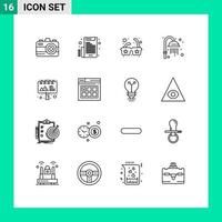 ensemble de 16 symboles d'icônes d'interface utilisateur modernes signes pour la page panneau d'affichage soleil publicité douche éléments de conception vectoriels modifiables vecteur