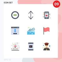 9 concept de couleur plate pour les sites Web mobiles et applications parc aquatique chargement coeur interface navigateur éléments de conception vectoriels modifiables vecteur