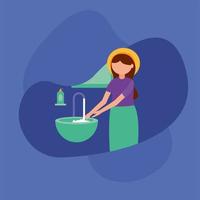femme lavant ses mains vector design