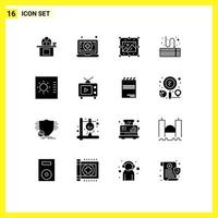 interface mobile glyphe solide ensemble de 16 pictogrammes de type attacher des éléments de conception vectoriels modifiables de processus d'image d'ordinateur portable vecteur