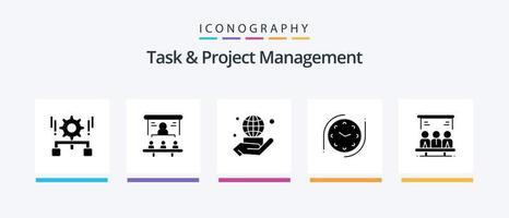 pack d'icônes glyphe 5 de gestion des tâches et des projets, y compris. Entreprise . part de marché . monde .. conception d'icônes créatives vecteur