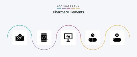 pack d'icônes de glyphe 5 d'éléments de pharmacie comprenant une goutte. drogue . Médicament . Médicament vecteur