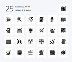 pack d'icônes de 25 glyphes solides pour l'école et la science, y compris la mort. tâche. ADN. épingler. Remarque vecteur