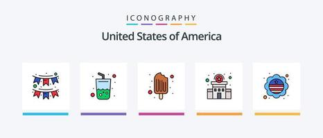 usa line rempli 5 pack d'icônes, y compris les états-unis. pays. fête. journée. fête. conception d'icônes créatives vecteur