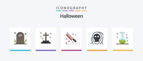pack d'icônes halloween plat 5 comprenant le mal. mort. tombe. meurtre. horreur. conception d'icônes créatives vecteur
