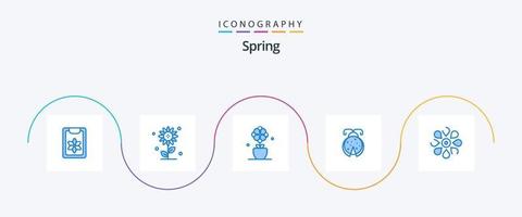pack d'icônes printemps bleu 5 comprenant la fleur du soleil. coccinelle. fleur. coccinelle. scarabée vecteur