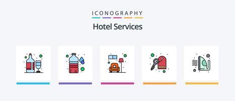 ligne de services hôteliers remplie de 5 icônes comprenant un spa. bouteilles de vin. sac. vin. bouteille. conception d'icônes créatives vecteur