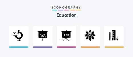 pack d'icônes de glyphe d'éducation 5 comprenant. crayon. éducation. stylo. nucléaire. conception d'icônes créatives vecteur