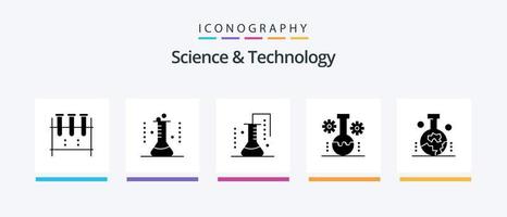 science et technologie pack d'icônes glyphe 5 comprenant l'étude scientifique de l'origine de la terre. géographie. sciences de la matière. laboratoire de technologie. gestion du laboratoire. conception d'icônes créatives vecteur