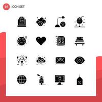 16 concept de glyphe solide pour sites Web mobiles et applications technologie de dessert glacé éléments de conception vectoriels modifiables vecteur