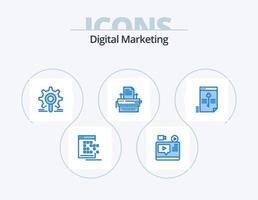 pack d'icônes bleu marketing numérique 5 conception d'icônes. taper. machine à écrire. Youtube. configuration. recherche vecteur