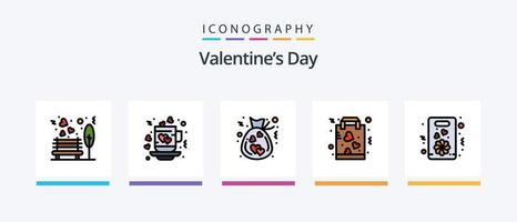 pack de 5 icônes rempli de ligne de la saint-valentin, y compris le parc. l'amour. thé. banc. l'amour. conception d'icônes créatives vecteur