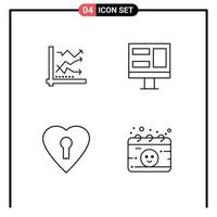 ligne d'interface mobile ensemble de 4 pictogrammes d'écran d'analyse cardiaque graphique éléments de conception vectoriels modifiables privés vecteur