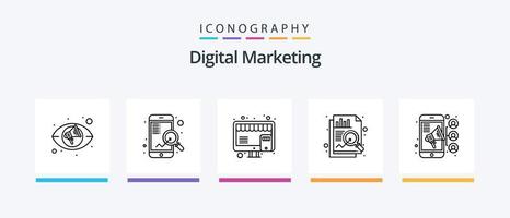 pack d'icônes de la ligne de marketing numérique 5, y compris en ligne. Les données. une analyse. graphique. clavier. conception d'icônes créatives vecteur
