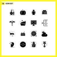 groupe de 16 signes et symboles de glyphes solides pour le dialogue en ligne légumes chat personne éléments de conception vectoriels modifiables vecteur