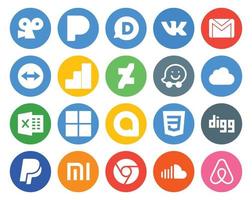 pack de 20 icônes de médias sociaux, y compris paypal css google analytics google allo excel vecteur