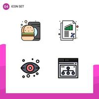 4 couleurs plates universelles fillline définies pour les applications Web et mobiles burger server food finance view éléments de conception vectoriels modifiables vecteur