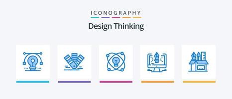 pack d'icônes design thinking blue 5, y compris le logiciel. dessin. pms. stylo. éclairé. conception d'icônes créatives vecteur