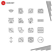 16 icônes créatives signes et symboles modernes de la disposition des feuilles de l'ampoule de la solution éléments de conception vectoriels modifiables mobiles vecteur