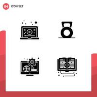 ensemble de 4 symboles d'icônes d'interface utilisateur modernes signes pour les éléments de conception vectoriels modifiables de l'éducation de gym vidéo d'affaires internet vecteur