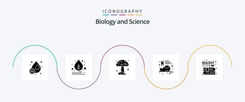 pack d'icônes de glyphe de biologie 5 comprenant des connaissances. contenu. champignon. livre. Souris vecteur