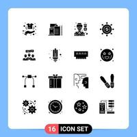 pack de 16 signes et symboles de glyphes solides modernes pour les supports d'impression Web tels que le chat économie mondiale de l'industrie homme éléments de conception vectoriels modifiables vecteur
