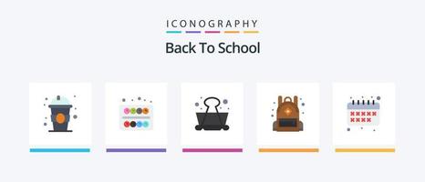 pack d'icônes plat 5 de retour à l'école, y compris le calendrier. retour à l'école. agrafe. l'école. sac. conception d'icônes créatives vecteur