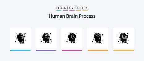 pack d'icônes glyphe 5 du processus du cerveau humain, y compris l'éducation. pensée. recherche. imagination. diriger. conception d'icônes créatives vecteur