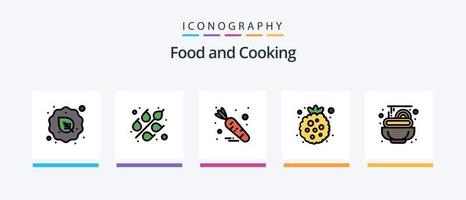 ligne de nourriture remplie de 5 packs d'icônes comprenant. myrtille. nourriture. myrtilles. légume. conception d'icônes créatives vecteur