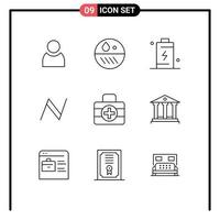 symboles d'icônes universelles groupe de 9 contours modernes d'éléments de conception vectoriels modifiables de pièce de monnaie de monnaie de medici de nom de crypto-monnaie vecteur
