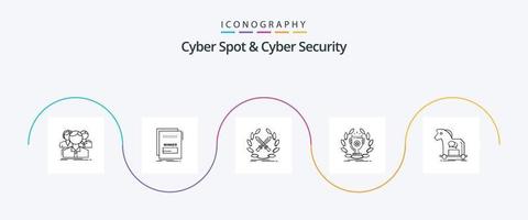 pack d'icônes cyber spot et cyber security line 5 comprenant un prix. prix. mal intentionné. épées. Jeu vecteur