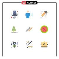 pack de 9 signes et symboles de couleurs plates modernes pour les supports d'impression Web tels que bureau x mas température sapin de noël éléments de conception vectoriels modifiables vecteur