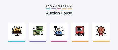 ligne d'enchères remplie de 5 packs d'icônes, y compris la maison. bancaire. couronne. loi. enchères. conception d'icônes créatives vecteur