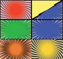 fond de cadres colorés de bande dessinée avec des rayons de demi-teintes effets radiaux et pointillés style pop art vecteur