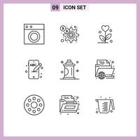ensemble de 9 symboles d'icônes d'interface utilisateur modernes signes pour le toilettage téléphone marketing éducation coeur éléments de conception vectoriels modifiables vecteur