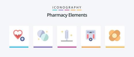 pack d'icônes plat 5 éléments de pharmacie, y compris l'hôpital. masse. du froid. médical. corps. conception d'icônes créatives vecteur
