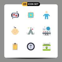 pack d'icônes vectorielles stock de 9 signes et symboles de ligne pour la tente de camp vecteur