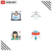 ensemble de pictogrammes de 4 icônes plates simples d'éléments de conception vectoriels modifiables d'écrivain de service d'argent de scientifique d'ordinateur portable vecteur