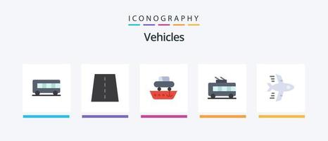 pack d'icônes plat 5 de véhicules, y compris l'avion. chariot. auto. le transport. navire. conception d'icônes créatives vecteur