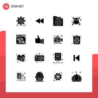 16 signes de glyphes solides universels symboles de l'interface rembobinage de la mort dangereux premiers éléments de conception vectoriels modifiables vecteur
