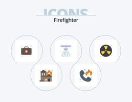 pack d'icônes plat pompier 5 conception d'icônes. combattant. Feu. hotline. cloche. alarme vecteur
