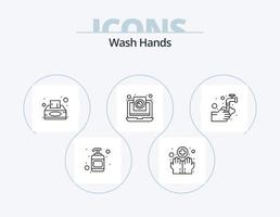 pack d'icônes de ligne de lavage des mains 5 conception d'icônes. bouteille. solide. analyse. nettoyage. l'eau vecteur