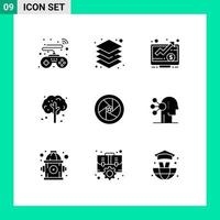 9 icônes créatives signes et symboles modernes de star de cinéma célébrité argent arbre pommier éléments de conception vectoriels modifiables vecteur